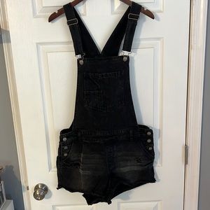 Women’s black faded/distressed shorts overalls